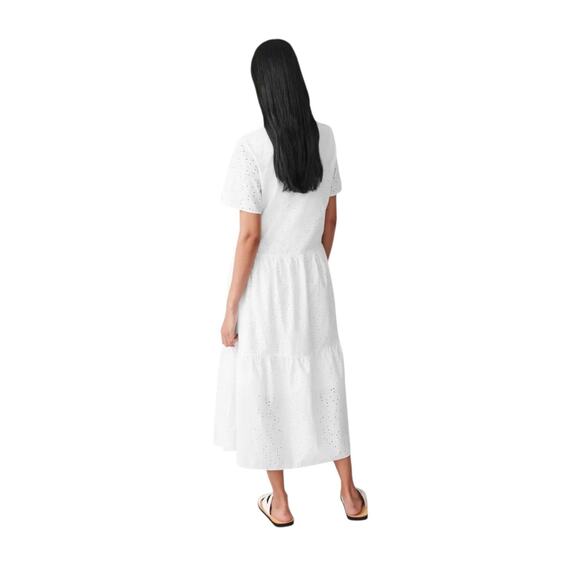 COS Flowy Cotton White Eyelet Beachy Vacation Tiered Midi Dress, Women's 10 - Picture 3 of 16